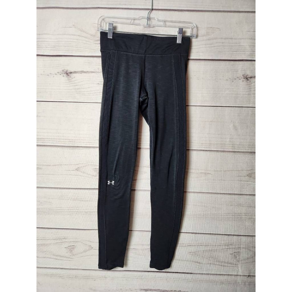 Under Armour Womens Compression Pants Black Mid Rise Pull On Workout Heathered S - Picture 1 of 6